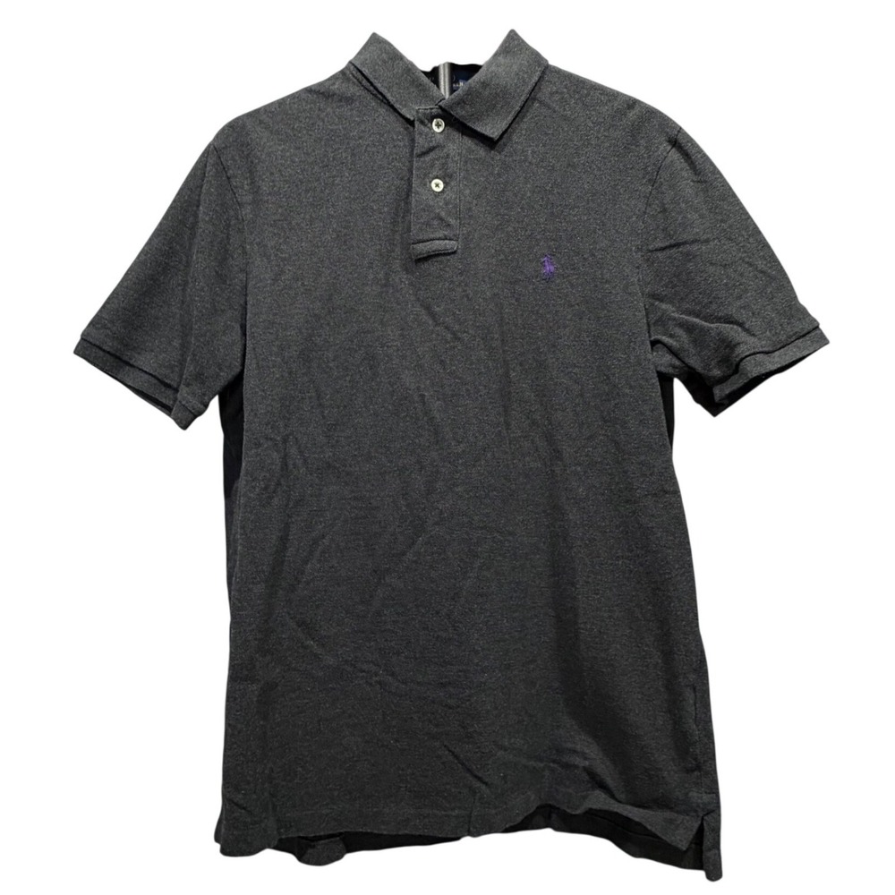 Polo Ralph Lauren Mens Classic Fit Polo Shirt Charcoal Gray Purple Pony Size M - Picture 1 of 7